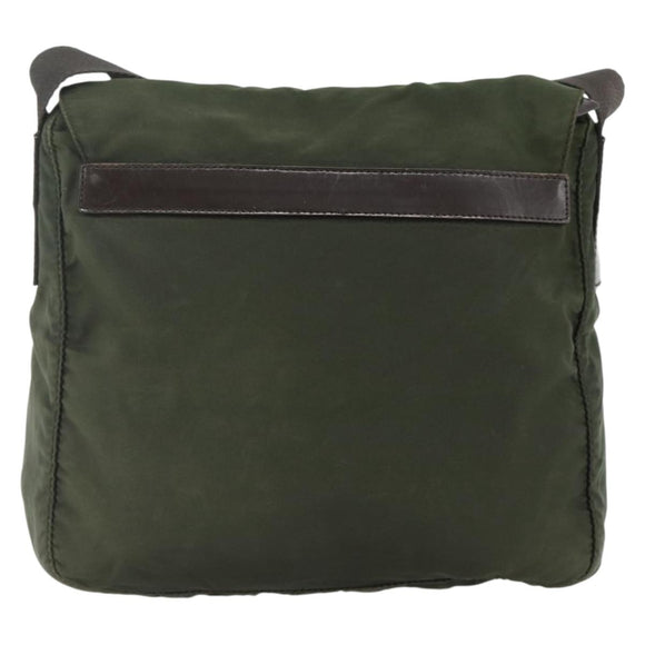 PRADA Shoulder Bag Nylon Khaki Silver Auth bs34648