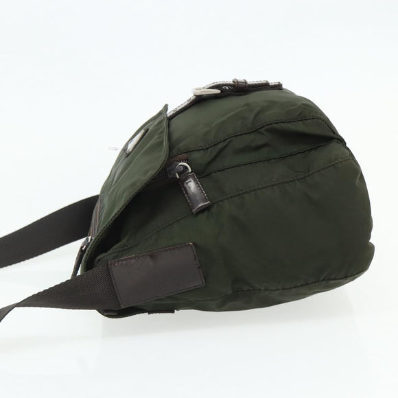 PRADA Shoulder Bag Nylon Khaki Silver Auth bs34648