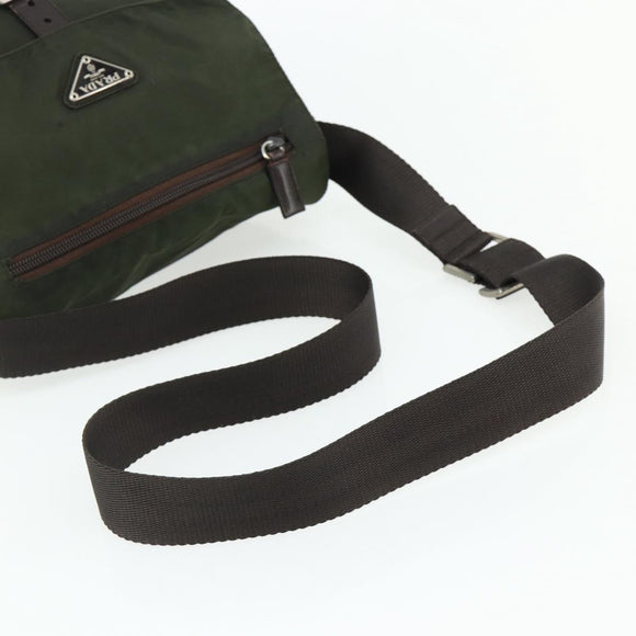 PRADA Shoulder Bag Nylon Khaki Silver Auth bs34648