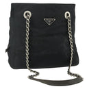 PRADA Chain Tote Bag Nylon Black Silver Auth bs34649-1