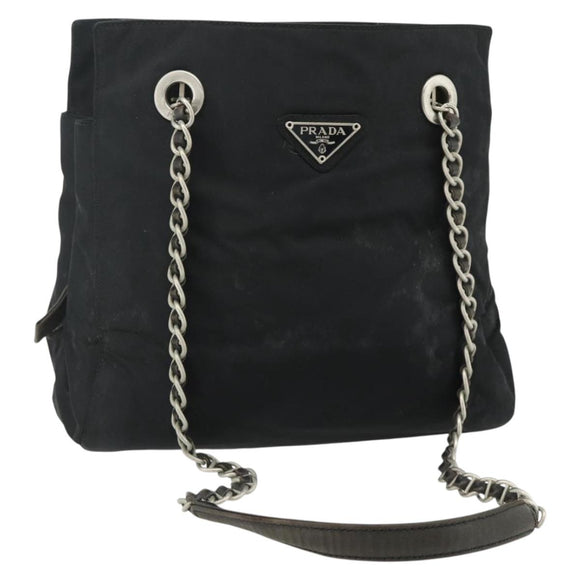 PRADA Chain Tote Bag Nylon Black Silver Auth bs34649