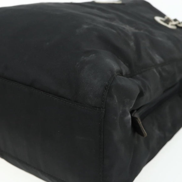 PRADA Chain Tote Bag Nylon Black Silver Auth bs34649