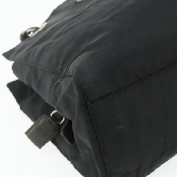 PRADA Chain Tote Bag Nylon Black Silver Auth bs34649