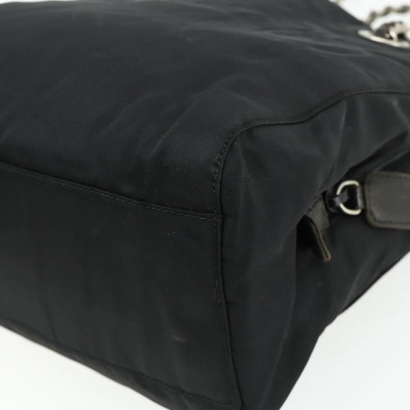 PRADA Chain Tote Bag Nylon Black Silver Auth bs34649