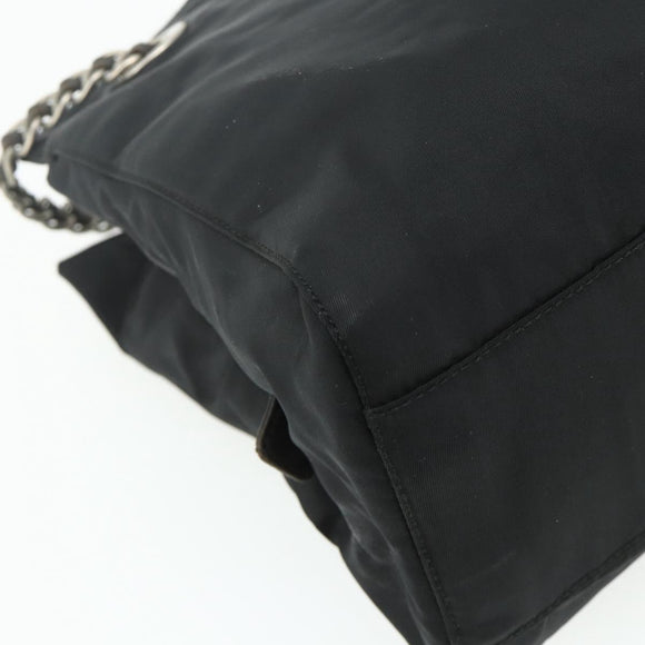 PRADA Chain Tote Bag Nylon Black Silver Auth bs34649