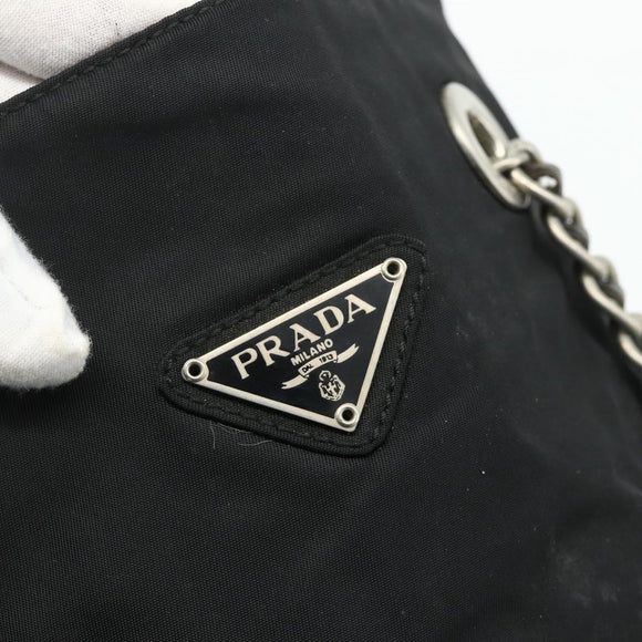PRADA Chain Tote Bag Nylon Black Silver Auth bs34649