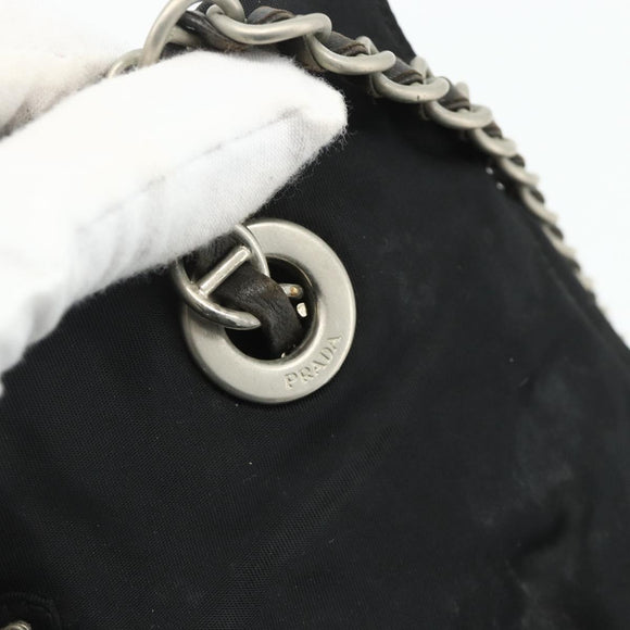 PRADA Chain Tote Bag Nylon Black Silver Auth bs34649