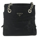 PRADA Chain Tote Bag Nylon Black Silver Auth bs34649-13