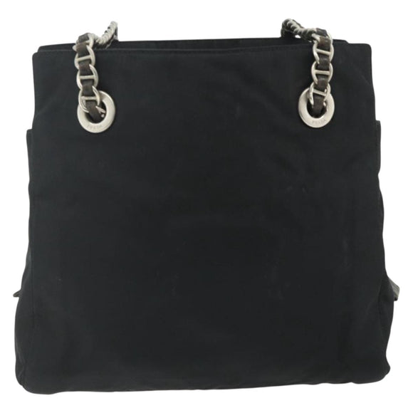 PRADA Chain Tote Bag Nylon Black Silver Auth bs34649