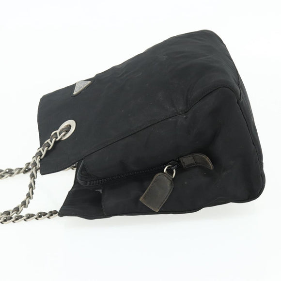 PRADA Chain Tote Bag Nylon Black Silver Auth bs34649