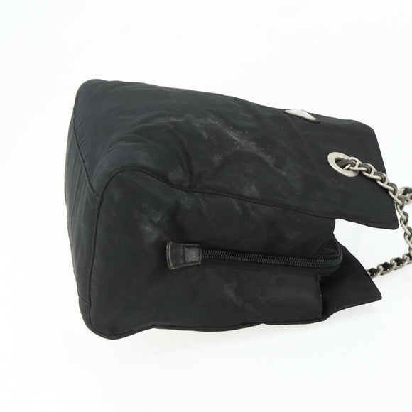 PRADA Chain Tote Bag Nylon Black Silver Auth bs34649