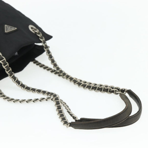 PRADA Chain Tote Bag Nylon Black Silver Auth bs34649