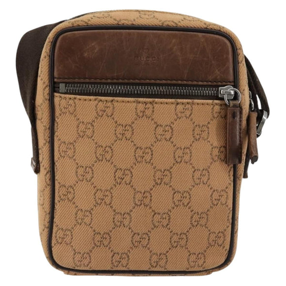 GUCCI GG Canvas Shoulder Bag Beige Silver 101680 Auth bs34651