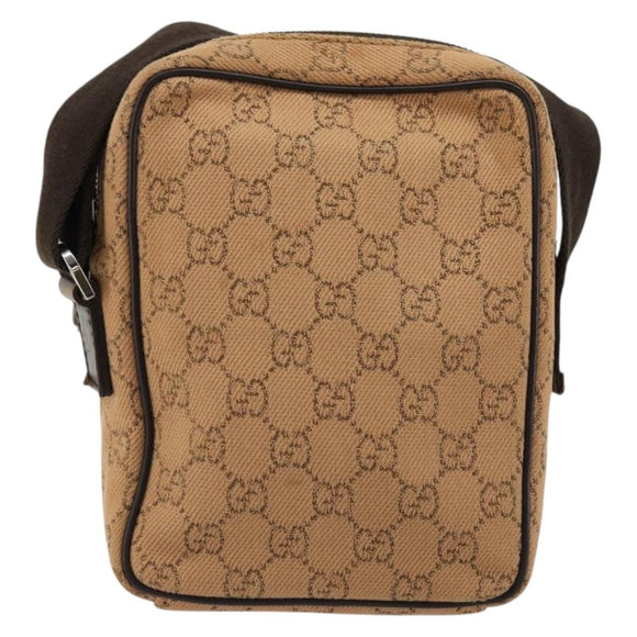 GUCCI GG Canvas Shoulder Bag Beige Silver 101680 Auth bs34651