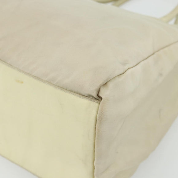 PRADA Hand Bag Nylon Ivory Silver Auth bs34653