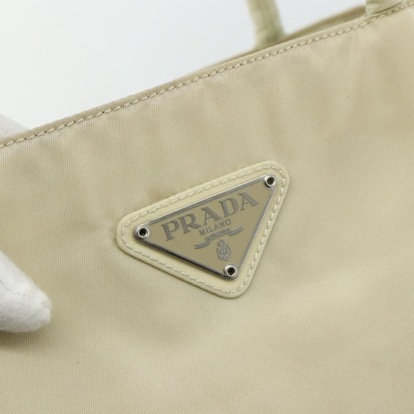 PRADA Hand Bag Nylon Ivory Silver Auth bs34653