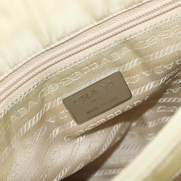 PRADA Hand Bag Nylon Ivory Silver Auth bs34653