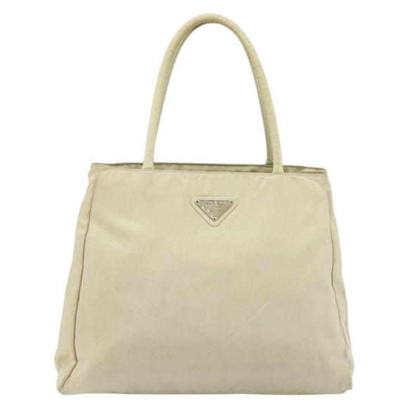 PRADA Hand Bag Nylon Ivory Silver Auth bs34653