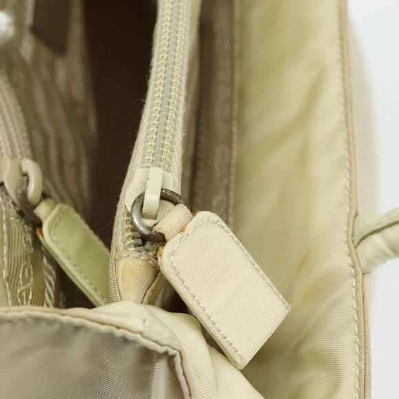PRADA Hand Bag Nylon Ivory Silver Auth bs34653