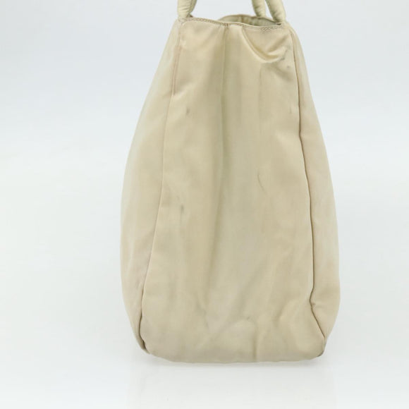PRADA Hand Bag Nylon Ivory Silver Auth bs34653