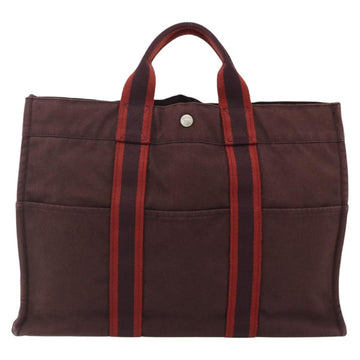 HERMES Fourre Tout MM Hand Bag Cotton Bordeaux Silver Auth bs34654 - 0