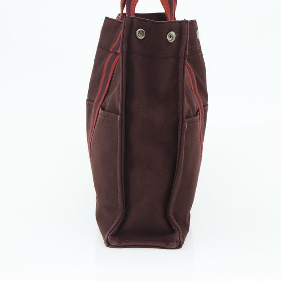 HERMES Fourre Tout MM Hand Bag Cotton Bordeaux Silver Auth bs34654