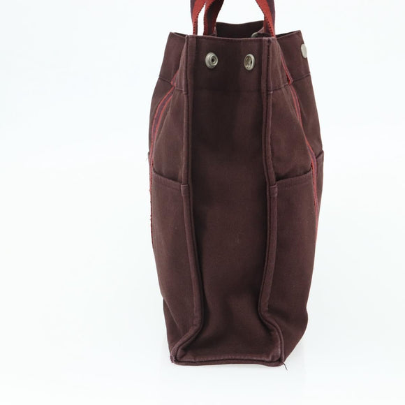 HERMES Fourre Tout MM Hand Bag Cotton Bordeaux Silver Auth bs34654