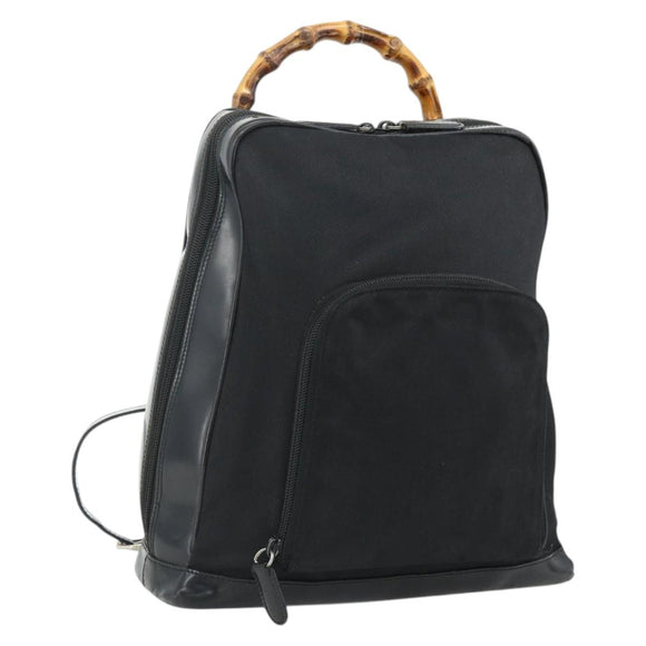 GUCCI Bamboo Shoulder Bag Nylon Black Silver 003 2058 0059 5 Auth bs34656