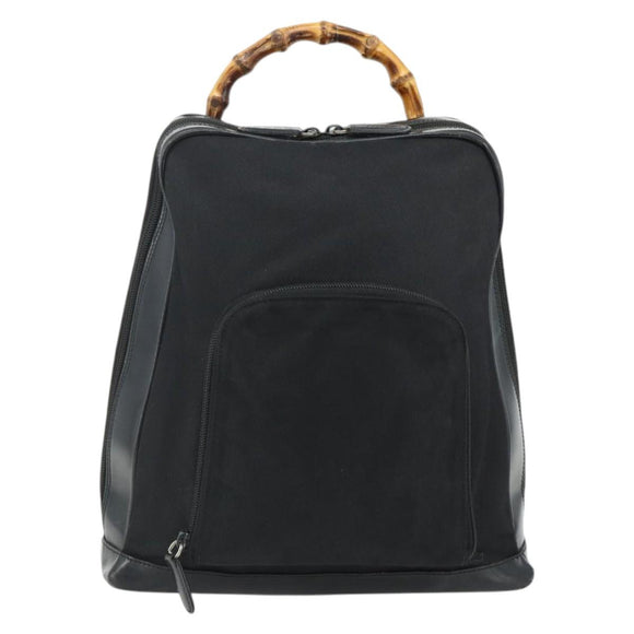 GUCCI Bamboo Shoulder Bag Nylon Black Silver 003 2058 0059 5 Auth bs34656