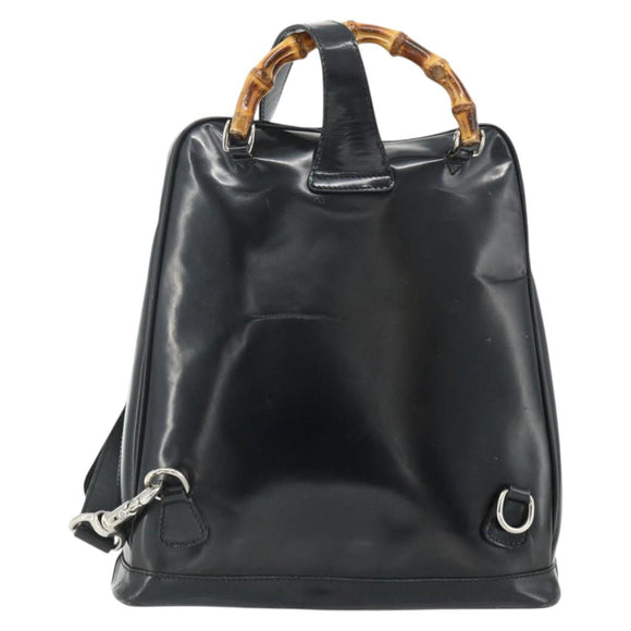 GUCCI Bamboo Shoulder Bag Nylon Black Silver 003 2058 0059 5 Auth bs34656