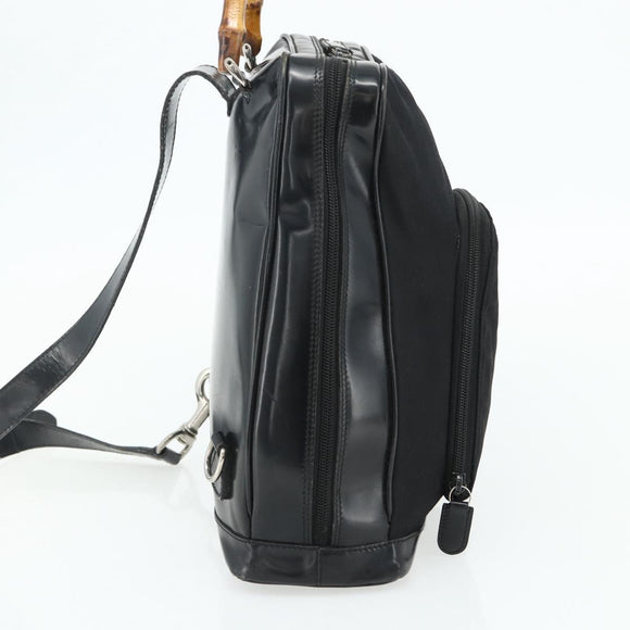 GUCCI Bamboo Shoulder Bag Nylon Black Silver 003 2058 0059 5 Auth bs34656