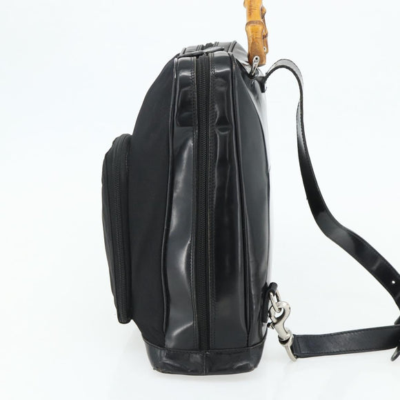 GUCCI Bamboo Shoulder Bag Nylon Black Silver 003 2058 0059 5 Auth bs34656