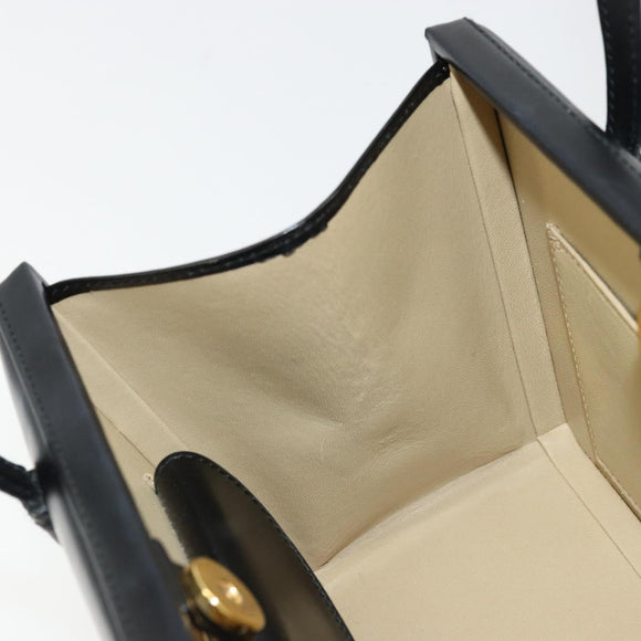 LOEWE Hand Bag Leather Black Gold Auth bs34657