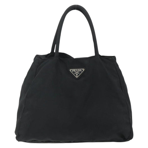 PRADA Hand Bag Nylon Black Silver Auth bs34658