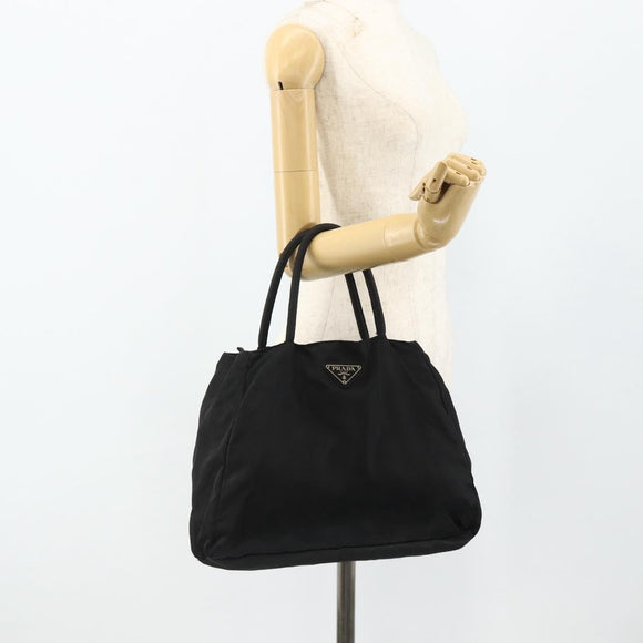 PRADA Hand Bag Nylon Black Silver Auth bs34658
