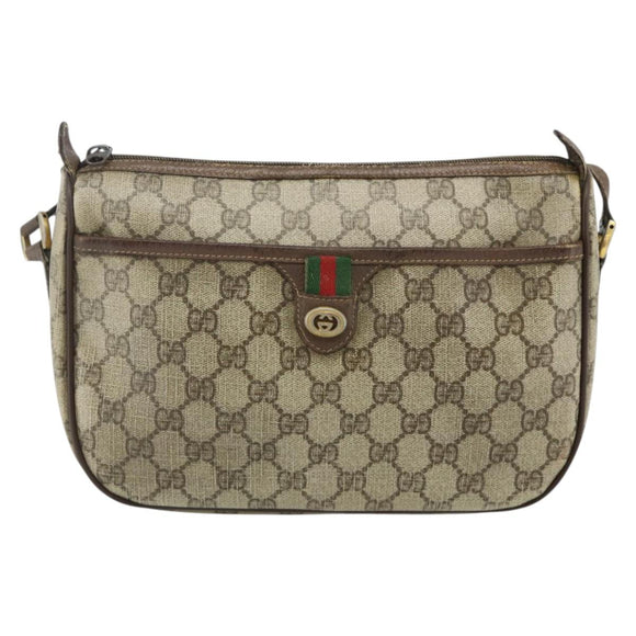 GUCCI GG Supreme Web Sherry Line Bag PVC Beige Gold 89 02 077 Auth bs34659