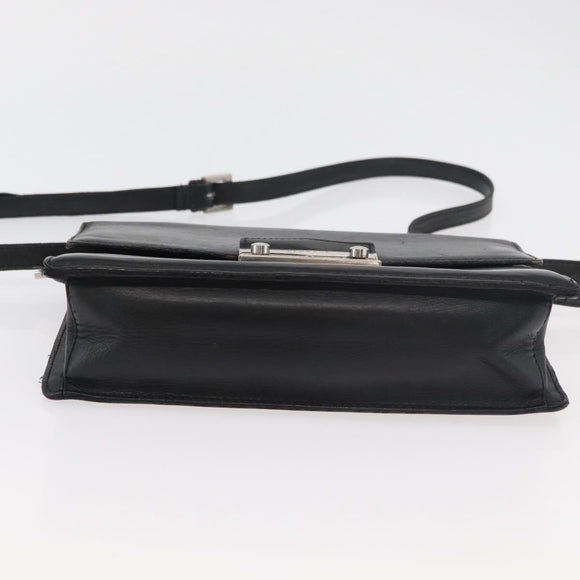 VERSACE Shoulder Bag Leather Black Silver Auth bs34660