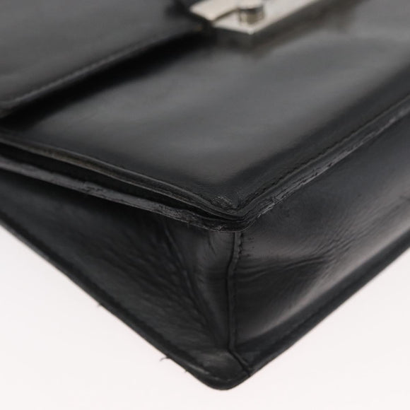 VERSACE Shoulder Bag Leather Black Silver Auth bs34660