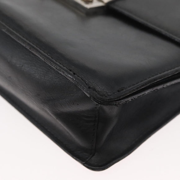 VERSACE Shoulder Bag Leather Black Silver Auth bs34660