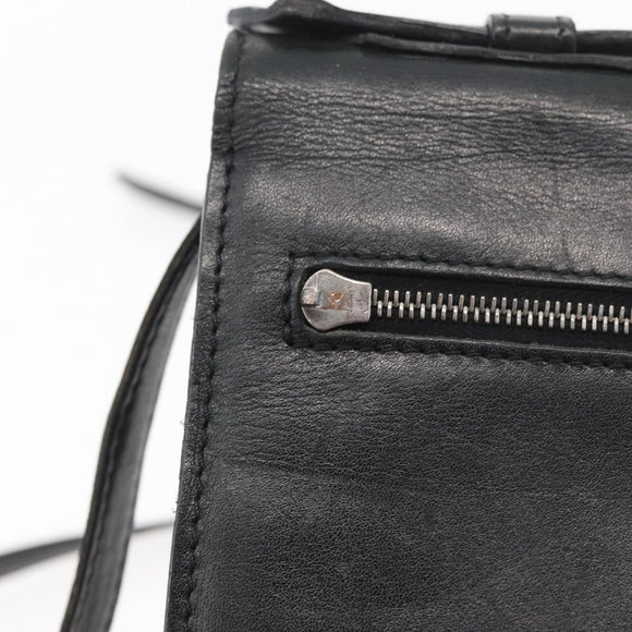 VERSACE Shoulder Bag Leather Black Silver Auth bs34660
