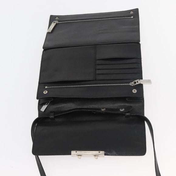 VERSACE Shoulder Bag Leather Black Silver Auth bs34660