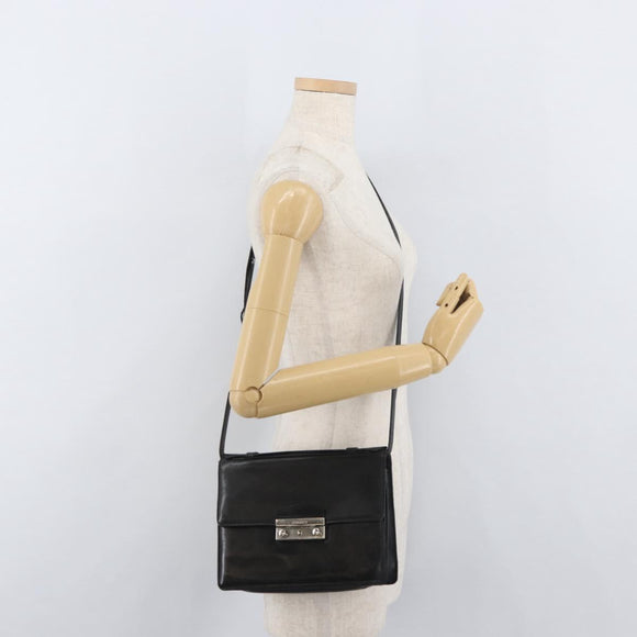 VERSACE Shoulder Bag Leather Black Silver Auth bs34660