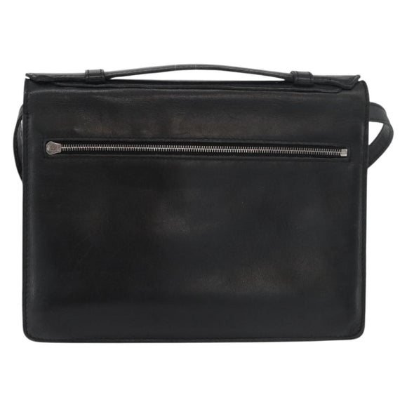VERSACE Shoulder Bag Leather Black Silver Auth bs34660
