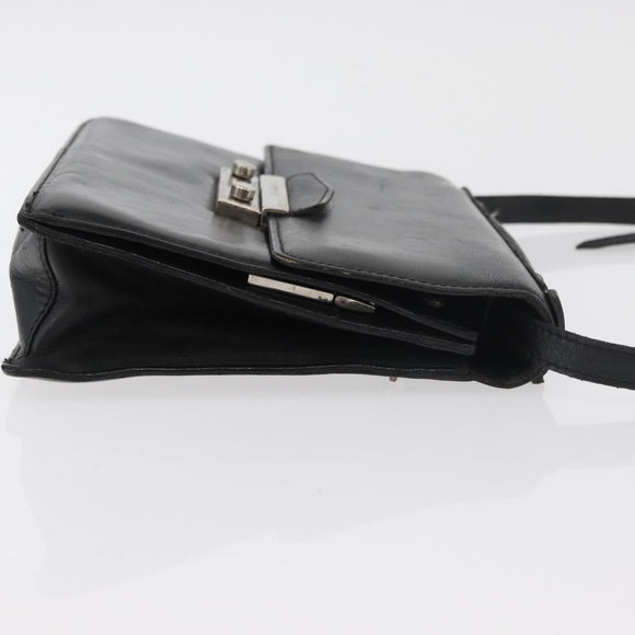 VERSACE Shoulder Bag Leather Black Silver Auth bs34660