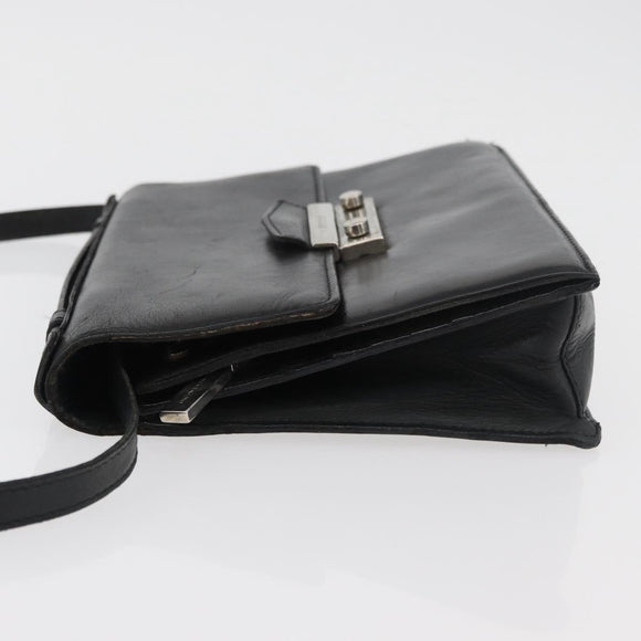 VERSACE Shoulder Bag Leather Black Silver Auth bs34660