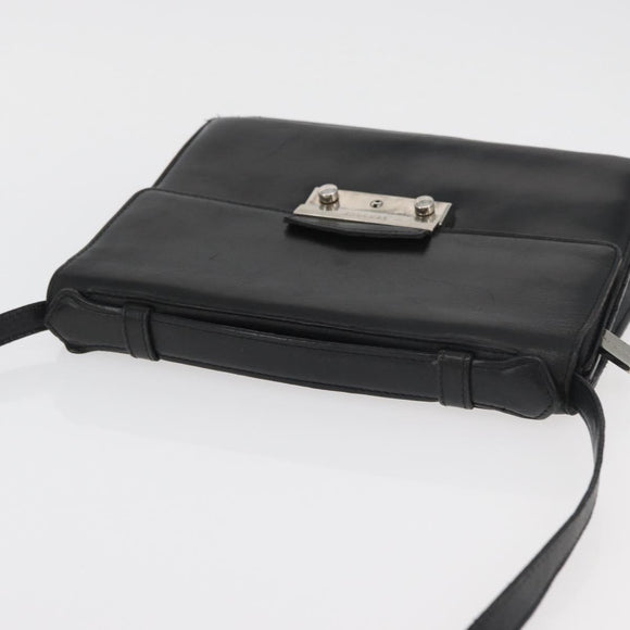 VERSACE Shoulder Bag Leather Black Silver Auth bs34660