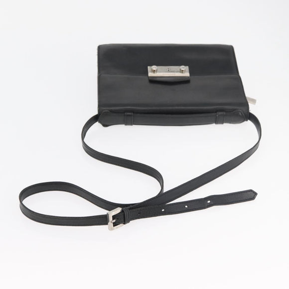 VERSACE Shoulder Bag Leather Black Silver Auth bs34660