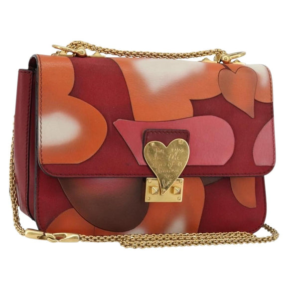VALENTINO Chain Shoulder Bag Leather Red Gold Auth bs34661A