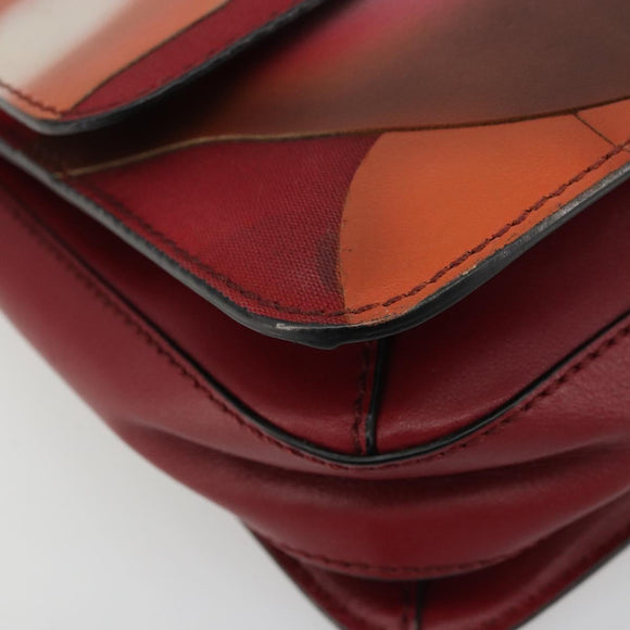VALENTINO Chain Shoulder Bag Leather Red Gold Auth bs34661A