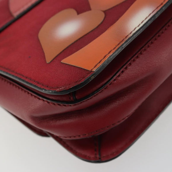VALENTINO Chain Shoulder Bag Leather Red Gold Auth bs34661A